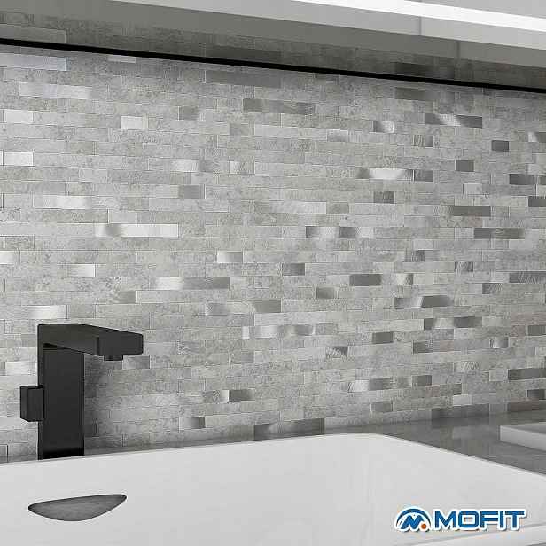 Mofit 3D Samolepící matné obklady do kuchyně do koupelny, šedé 10 Ks