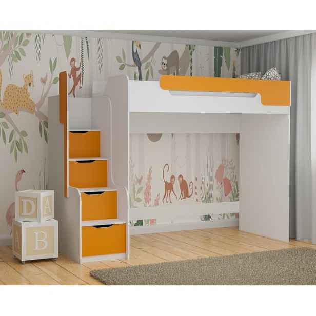 Multifunkční postel 90x200 RORA 5 - bílá / oranžová