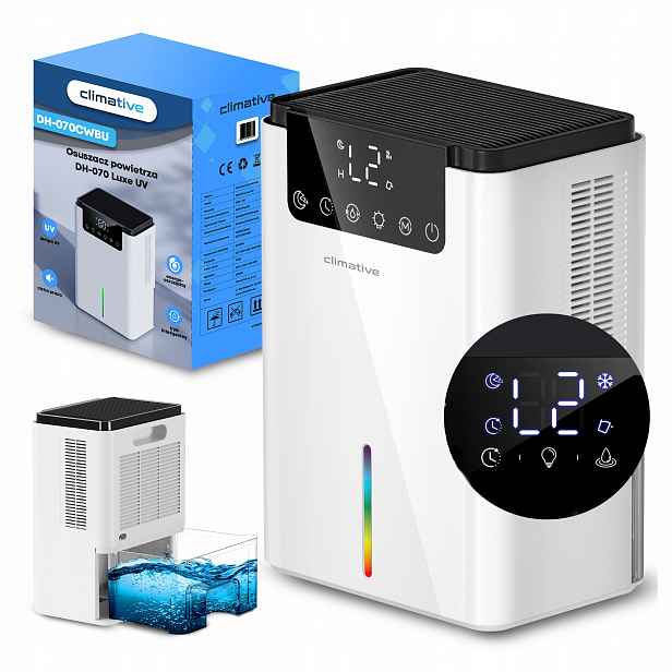 Tichý pohlcovač vlhkosti XXL Odvlhčovač vzduchu Luxe Výkonný 2000 ml Led+uv