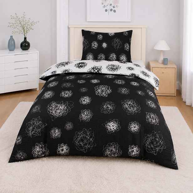 TOP Krepové povlečení Deluxe 140x200+70x90 Orbit černobílý