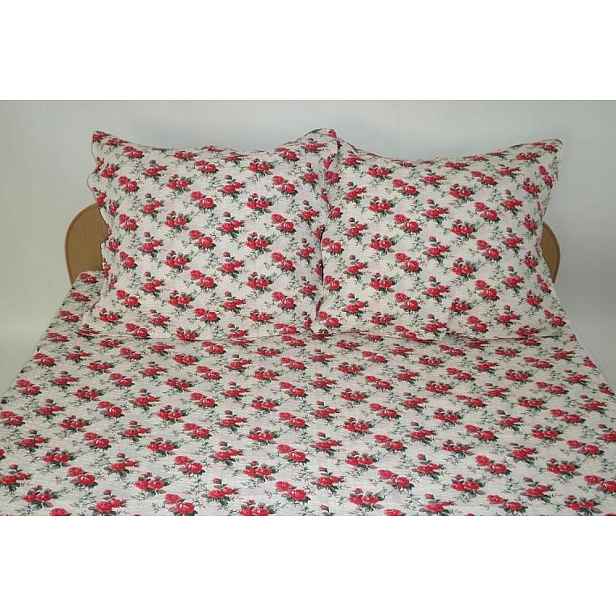 Krepové povlečení 200x200 172/1 Drobné růžičky, červené knoflíky 100% bavlna