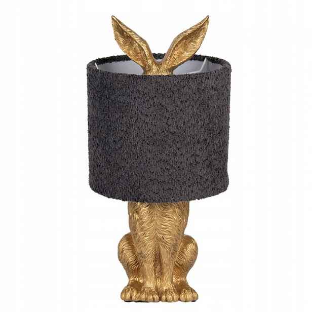 Zlatá stolní lampa králík s antracitovým stínítkem Konijn 20 x 43 cm