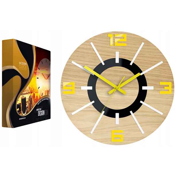 Nástěnné hodiny Dubový akrylový Aladin Wood Yellow Mirror Kulatý