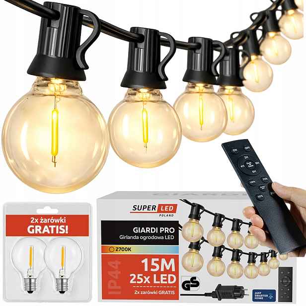 Led venkovní zahradní girlanda s řetězem 15 m 25x žárovka G40 2x bonus