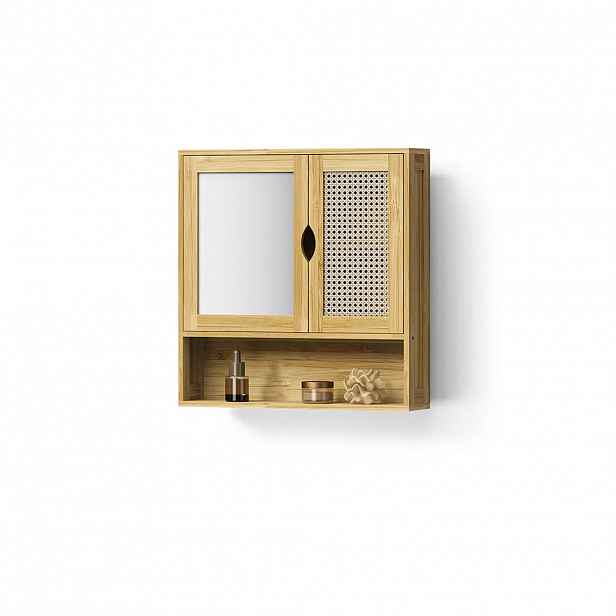 Livinity® KOUPELNOVÁ SKŘÍŇKA SE ZRCADLEM Mincio, Bambus, 56 x 58 cm se 2 dveřmi