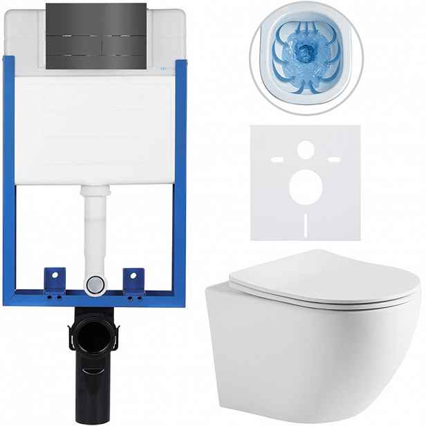 Kompletní WC set Profi/Cesso - bílá matná - WC tlačítko Line/Tmavě šedá - pro zazdění - 49x36 cm