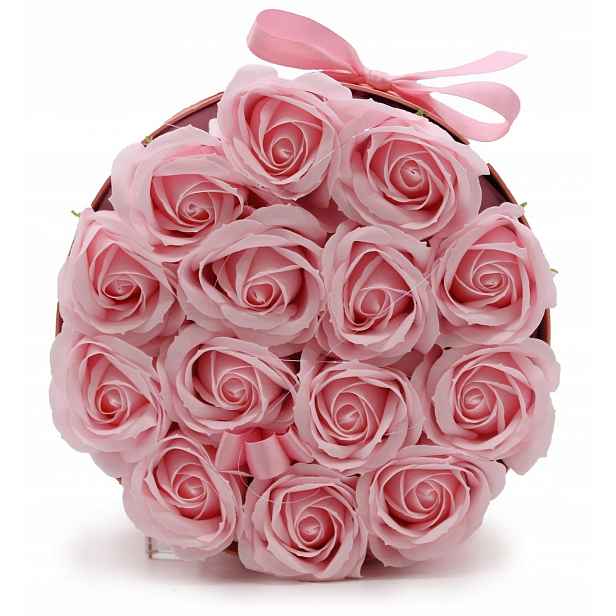 Mýdlový Flower Box 14 Růžových růží Kulatý Box dárek ke Dni žen