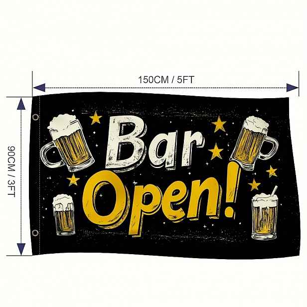 TEMU 2D Plochá, 2D Plochá Tisková Vlajka, 1 ks, BAR OPEN Moderní Jednostranná Měkká Polyesterová Látková Vlajka, 150×90 cm (Bez Vlajkového Stožáru),