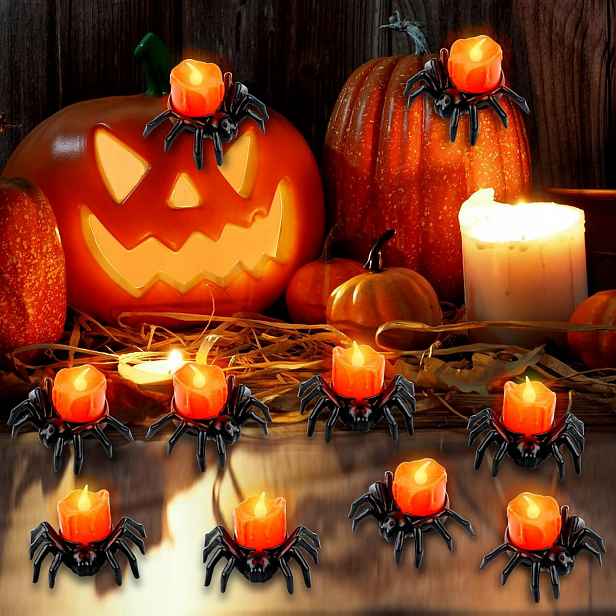 Dekorace na Halloween, pavouk, ohřívače, 12 kusů Led ohřívačů