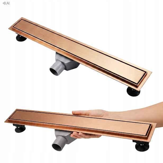 Lineární odtok růžové zlato 700x70 mm nerezová ocel Helmken