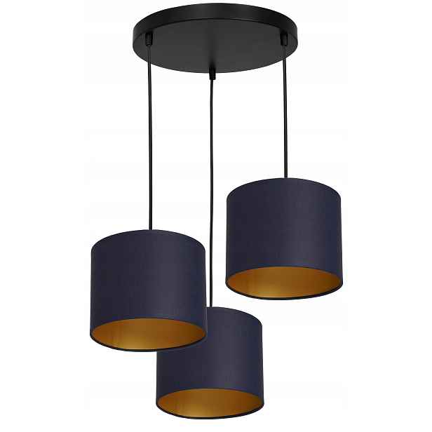 Moderní závěsná stropní lampa Arden Modrozlatá Abažur 3xE27 stropní svítidlo