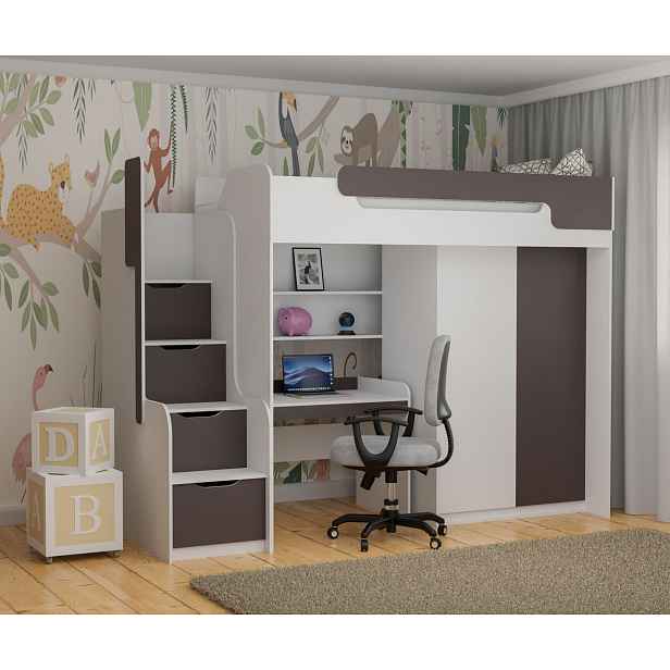 Multifunkční postel 90x200 RORA 1 - bílá / popelavá