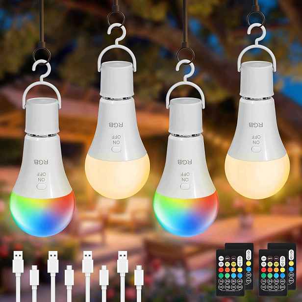 Dehobo Led žárovky E27 7W Akumulátorové Rgb 4 ks Ovladač Usb-c Časovač