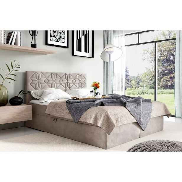Manželská postel KVETA - 200x220, béžová + topper ZDARMA