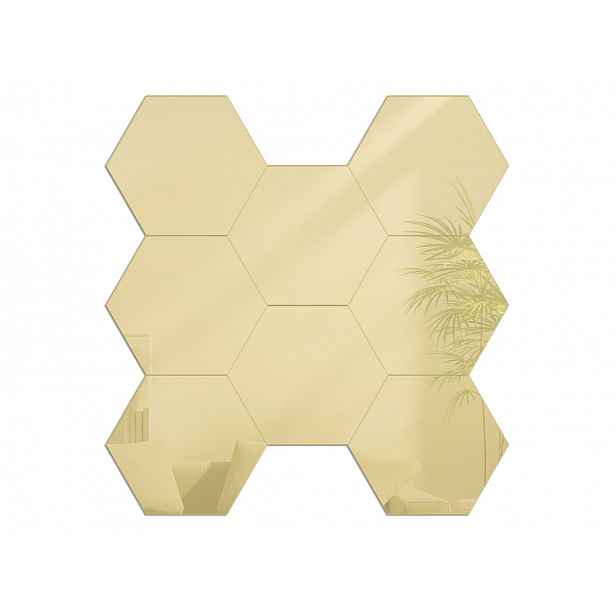 Zrcadlo Nástěnné Zlaté ve tvaru Hexagonu Hexagon Zrcadlo Gold 8 Kusů