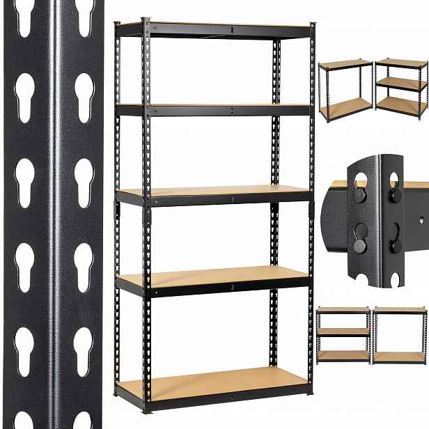 Kovový regál Nitový skladOVÝ Černý Pevný 5x265kg 180x90x40cm Dooc