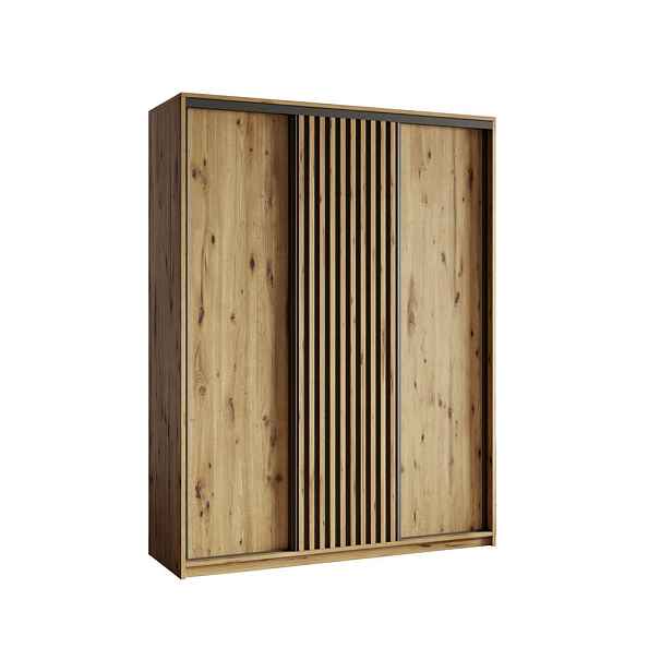 MASSENO ŠATNÍ SKŘÍŇ S POSUVNÝMI DVEŘMI VONTE, 150/205/60 cm 3dveřová s lamelami, dub Artisan