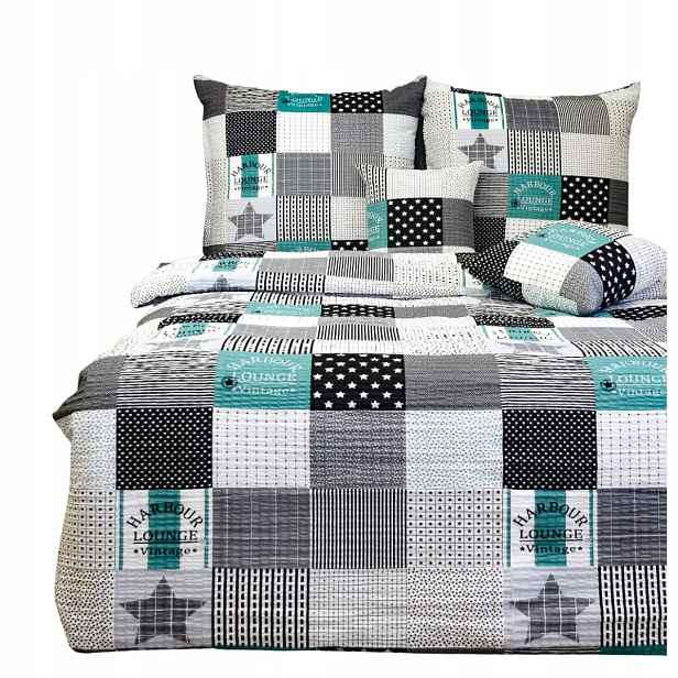 Sada Povlečení Kůra 160x200 2x70/80 Patchwork Zelená s Elegantní hvězdou