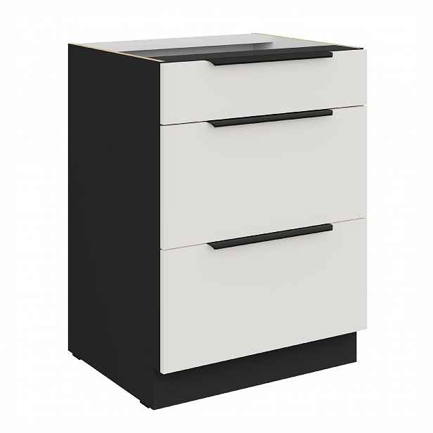 Spodní skříňka Aria 60 D 3S BB - Premium Box Barva korpusu: Černá, Barva dvířek: WH - Crystal white AFM