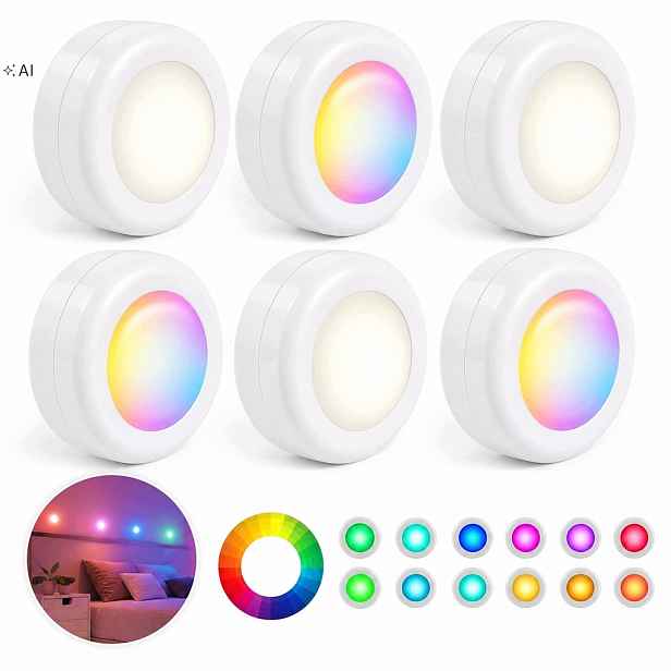 6 x bezdrátová Rgb Led lampička 1 x dálkový ovladač Osvětlení skříněk