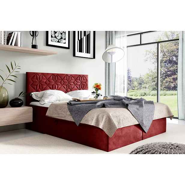 Manželská postel KVETA - 200x220, červená + topper ZDARMA