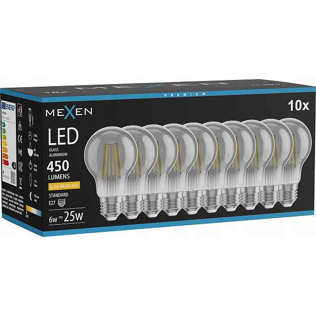 Mexen Vintis 10X Žárovka Filament Led E27 A60 6W Teplá 2200K 450 LM Kouřová