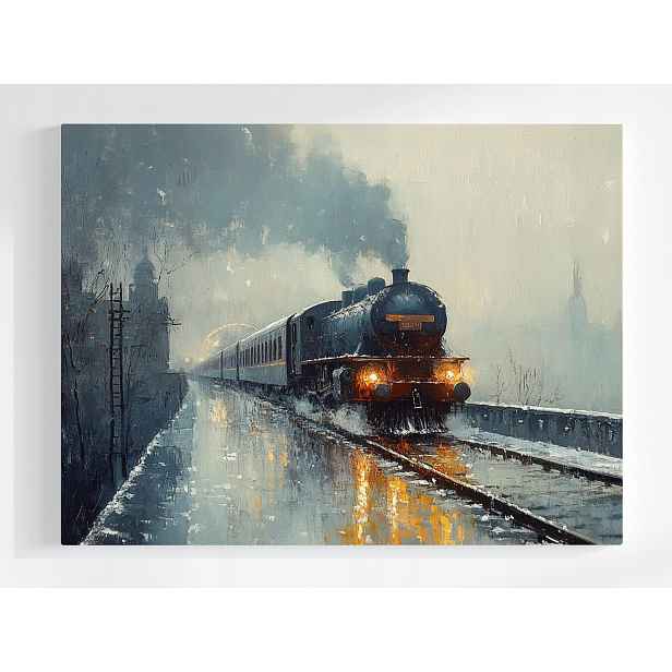 Plakát Železnice Vintage Vlak Parovoz Koleje Zima Sníh 100x75