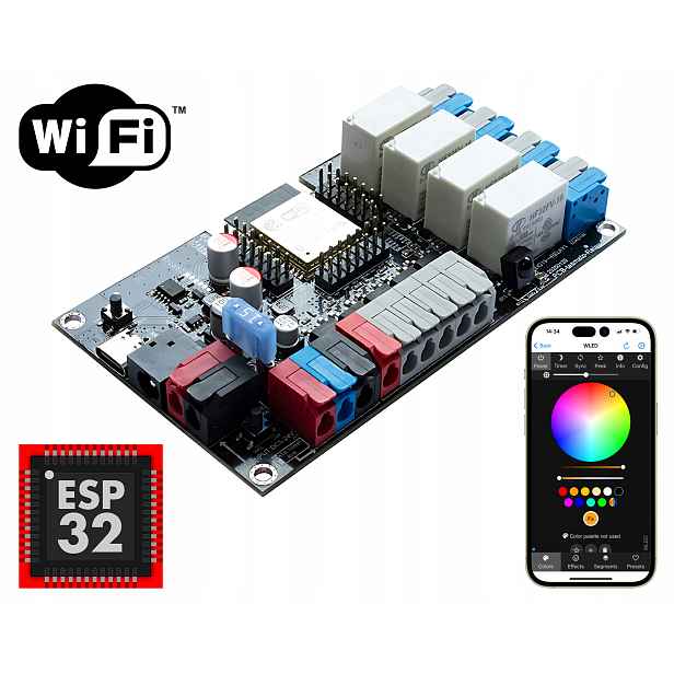 Deska ESP32 Wled Pwm 4x Ir relé Mikrofon Tasmota Home Assistant RPi