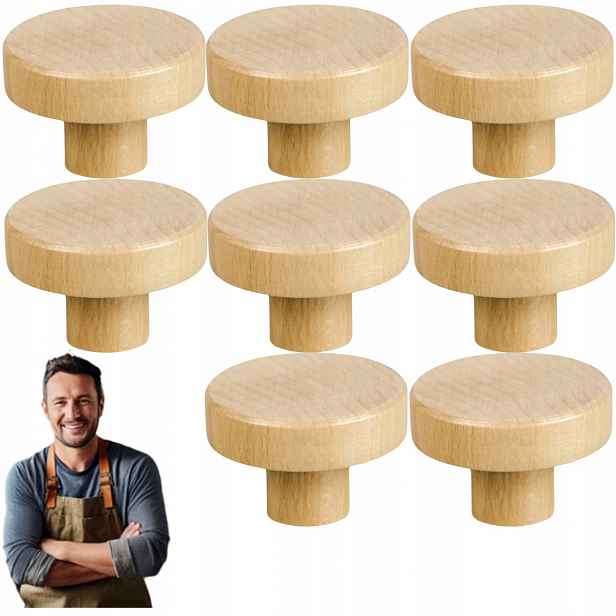 Nábytková Úchytka Dřevěný knoflík Rundo Malý Bukový 8ks