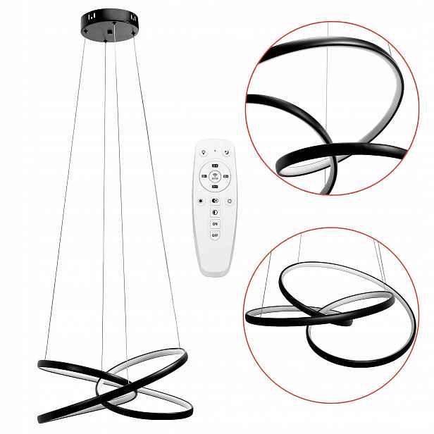 Závěsná Led lampa Moderní černý prstencový lustr Loft 50 cm Dálkový Ovladač