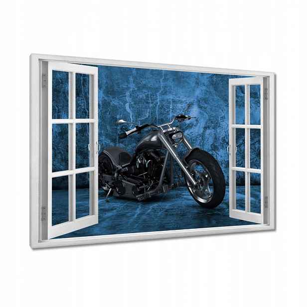 Obrazy 90x60 Modrá stěna Motocykl