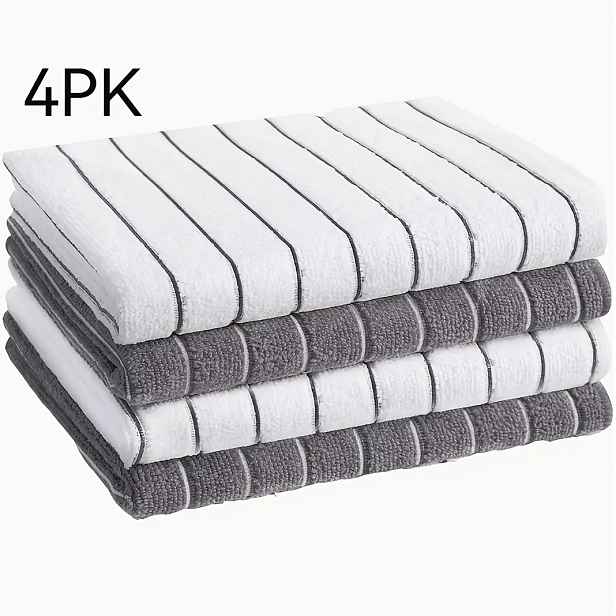 TEMU Super absorpční kuchyňské utěrky z mikrovlákna - Rychle pohlcují tekutiny s stylovými extra širokými šedými a bílými pruhy, extra silné, odolné
