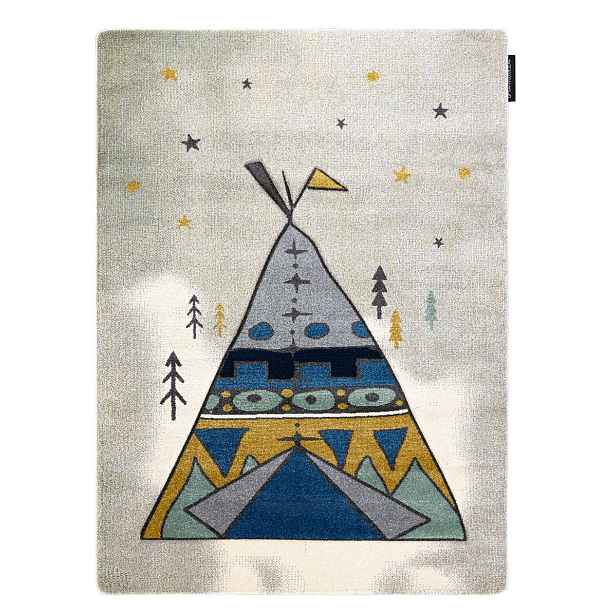 Dětský kusový koberec Petit Tipi grey, 140x190, modrá, dětský pokoj, Dywany Łuszczów