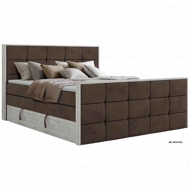 MKS POSTEL BOXSPRING ALNOR KING DUO 160/200 - Hnědá Samet - Topper T25 - H3