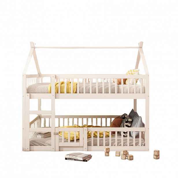 OKWISH PATROVÁ postel 140/200 cm bílá se schody a bezpečnostním plotem