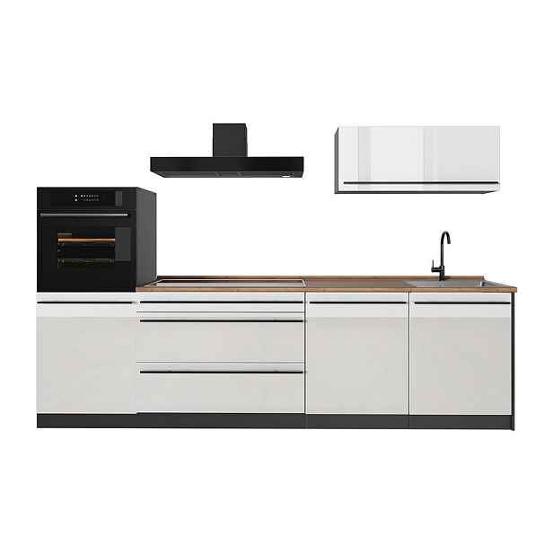 Vicco KUCHYŇSKÝ KOUT R-Line, Bílá vysoký lesk/Antracit, 280 cm pracovná doska Dub Goldkraft