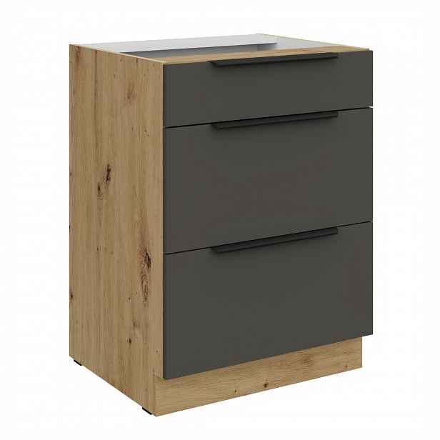 Spodní skříňka Aria 60 D 3S BB - Premium Box Barva korpusu: Dub artisan, Barva dvířek: GR - Graphite AFM