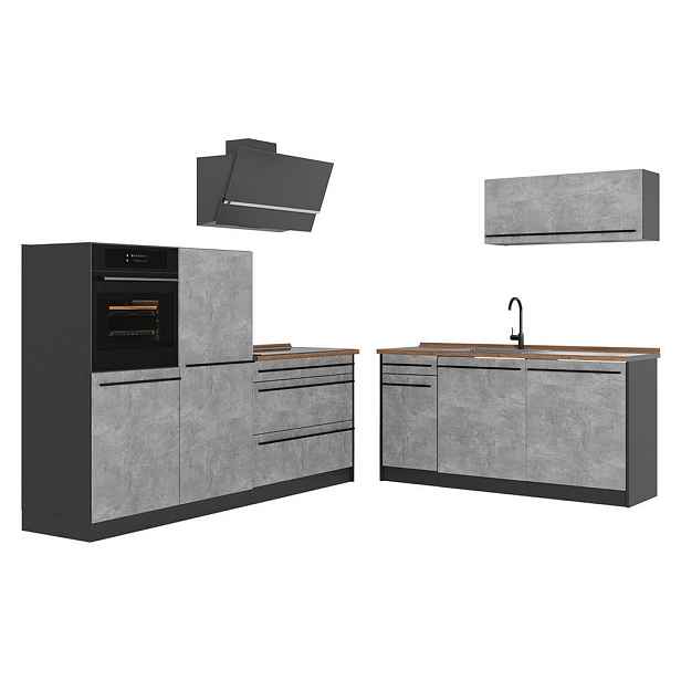 Vicco KUCHYŇSKÝ KOUT R-Line, Beton/Antracit, 220 cm pracovná doska Dub Goldkraft