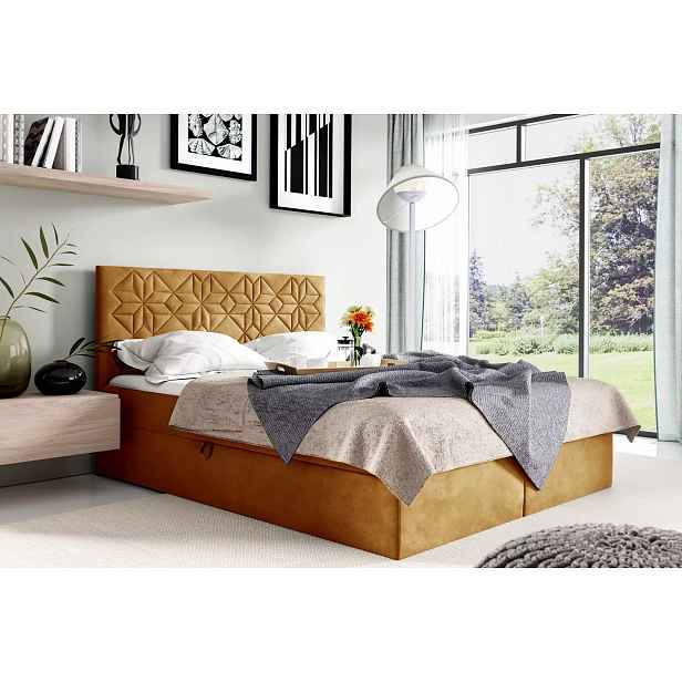 Manželská postel KVETA - 200x220, žlutá + topper ZDARMA