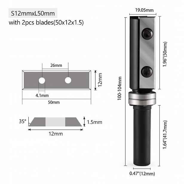 Přímá fréza na dřevo 2P stopka 12 mm fi 19,05 x 50 s ložiskem 1L