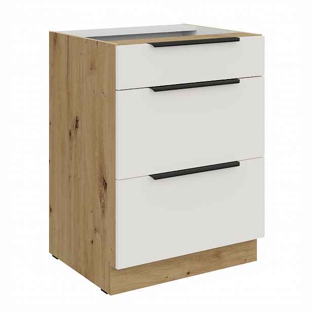 Spodní skříňka Aria 60 D 3S BB - Premium Box Barva korpusu: Dub artisan, Barva dvířek: WH - Crystal white AFM