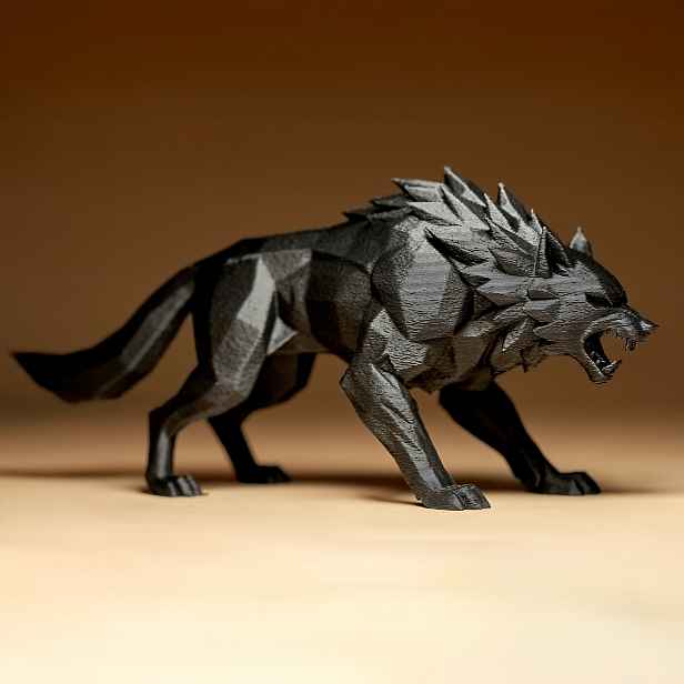 Vlk Geometrická figurka Soška Dekorace Dárek 3D tisk 20 cm délka