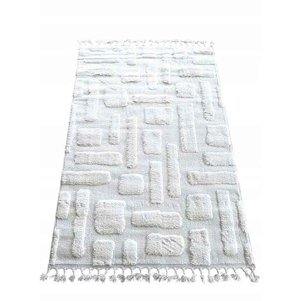 Koberec Běhoun do chodby 100 x 200 cm, měkký krémový plyšový vzor, boho, 3D efekt