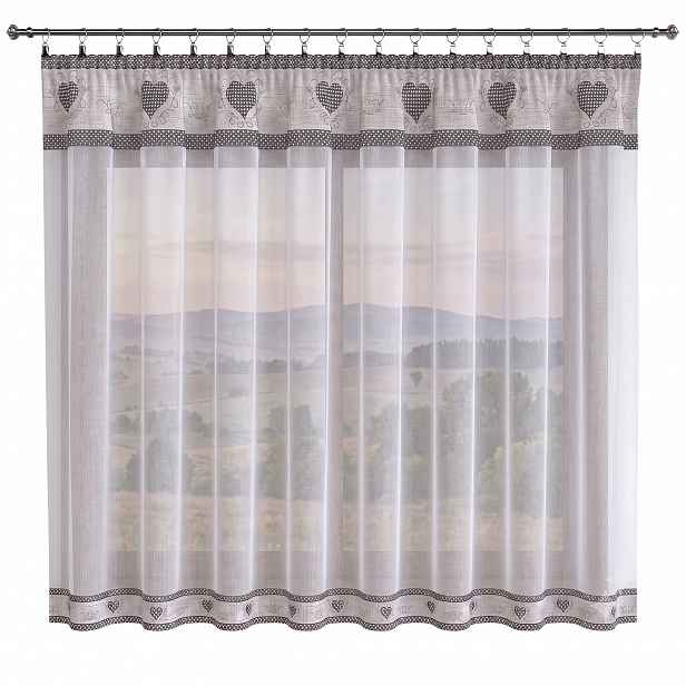 Hotová Záclona Záclona Do Kuchyňského Pokoje S Řasící Páskou V Srdci 300X140 cm