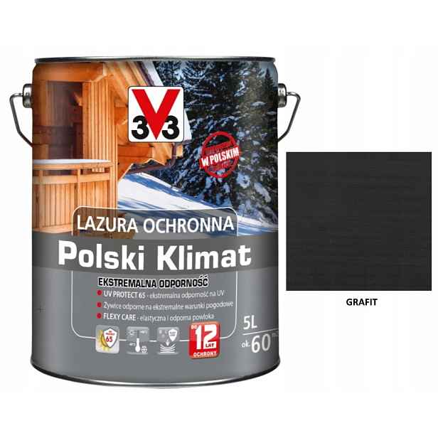 Lazura V33 Polský Klima 12 let 5 L Extrémní Grafit satén