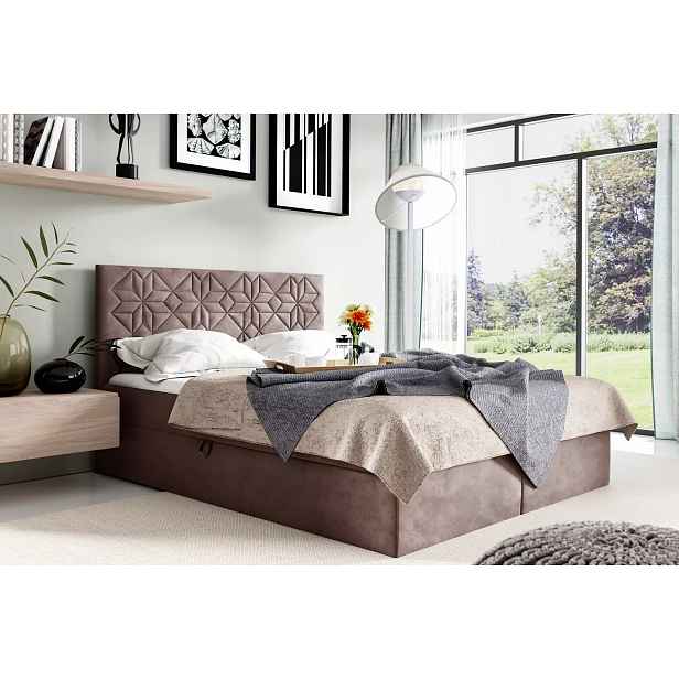 Manželská postel KVETA - 200x220, hnědá 2 + topper ZDARMA