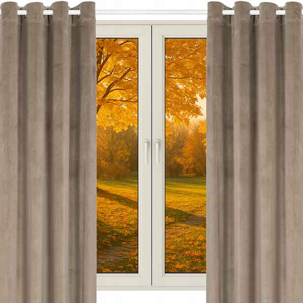 Velurové Záclony Na Průchodkách 140X230 Silné Béžové Záclony Velur 2 Kusy
