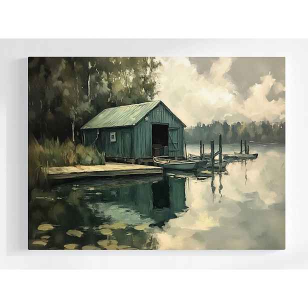 Plakát Krajina Příroda Jezero Voda Loďka Most Molo 100x75
