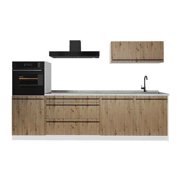 Vicco KUCHYŇSKÝ KOUT R-Line, Řemeslný dub/Bílá, 280 cm pracovná doska Mramor