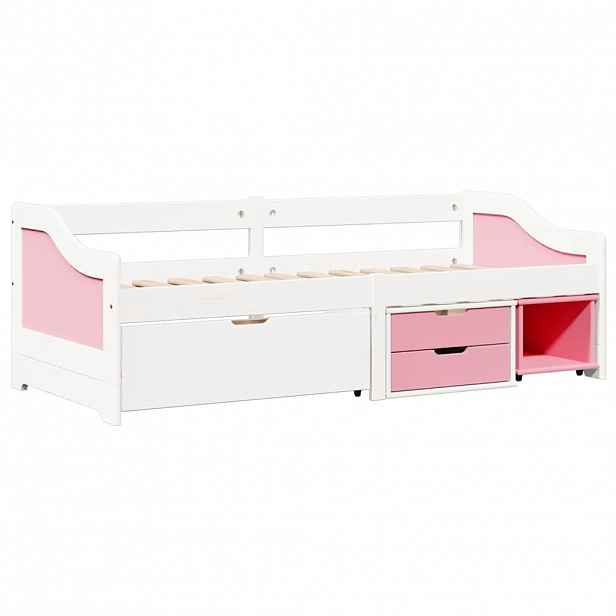 vidaXL Válenda se 3 zásuvkami bez matrace bílá a růžová IRUN 90x200 cm